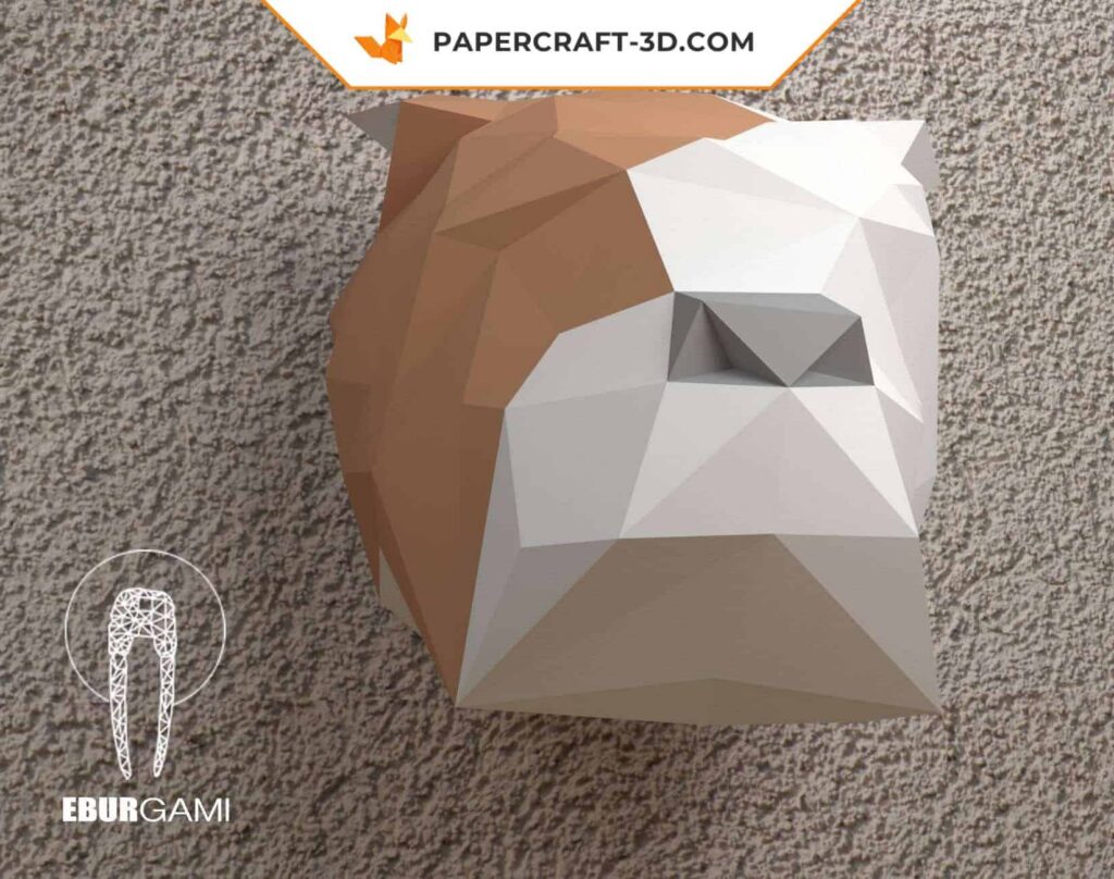 Troféu bulldog inglês mural em papercraft origami