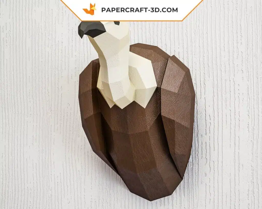 Papercraft trophée d&rsquo;oiseau 3D : vautour, griffon, condor, aigle en origami papier, weergave 2