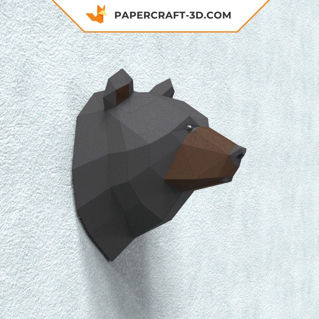 Papercraft grizzly trophy in 3D origami