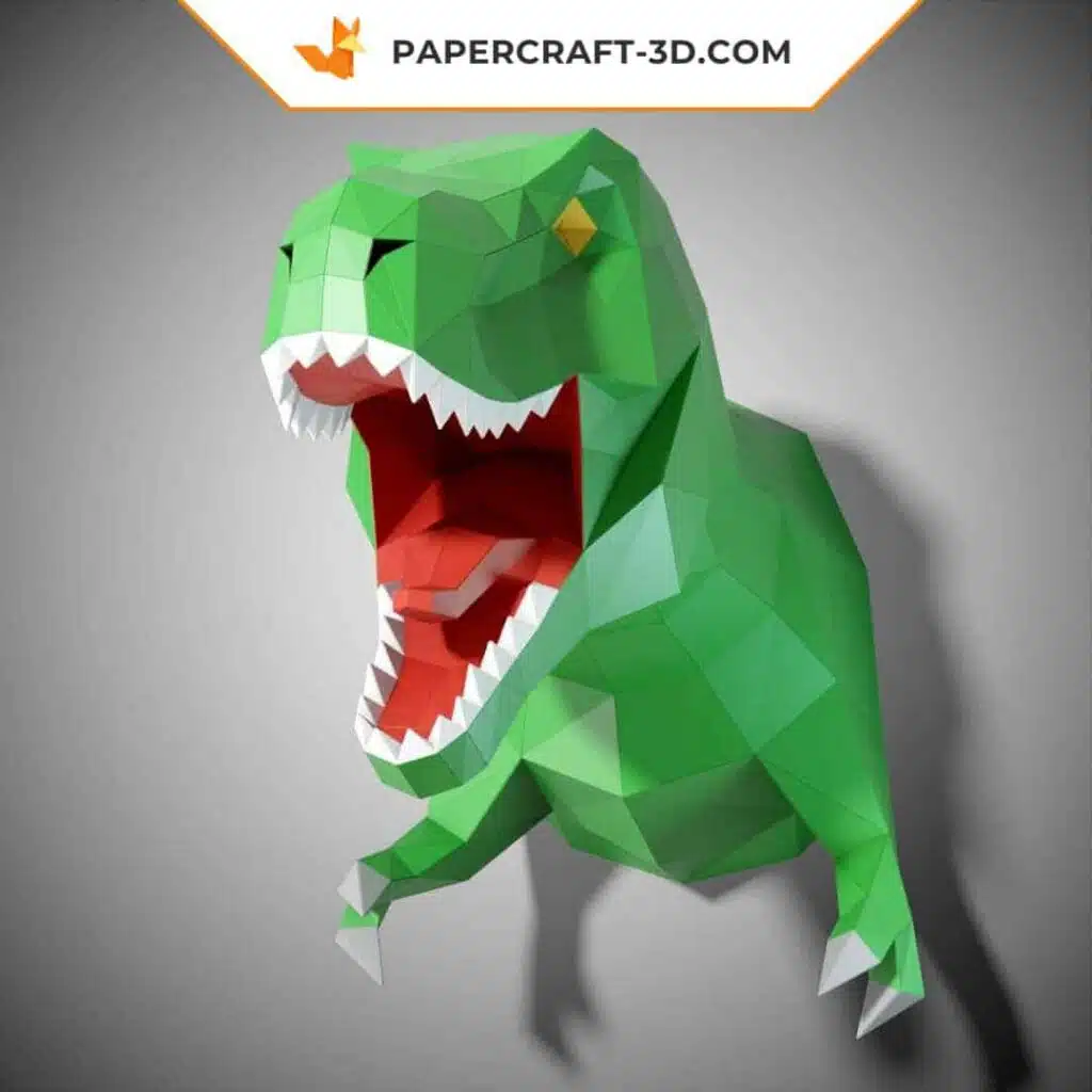 Papercraft trophée T-rex en origami papier 3D, weergave 2