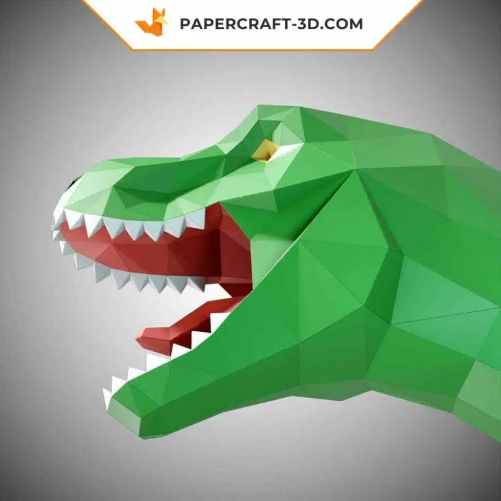 Papercraft trophée T-rex en origami papier 3D, weergave 3