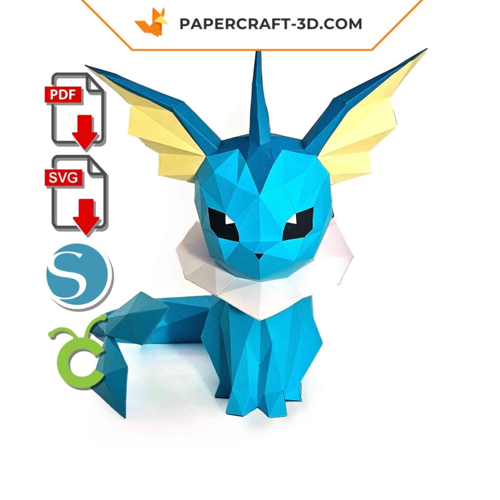 Papercraft de Vaporeon Pokémon em origami 3D
