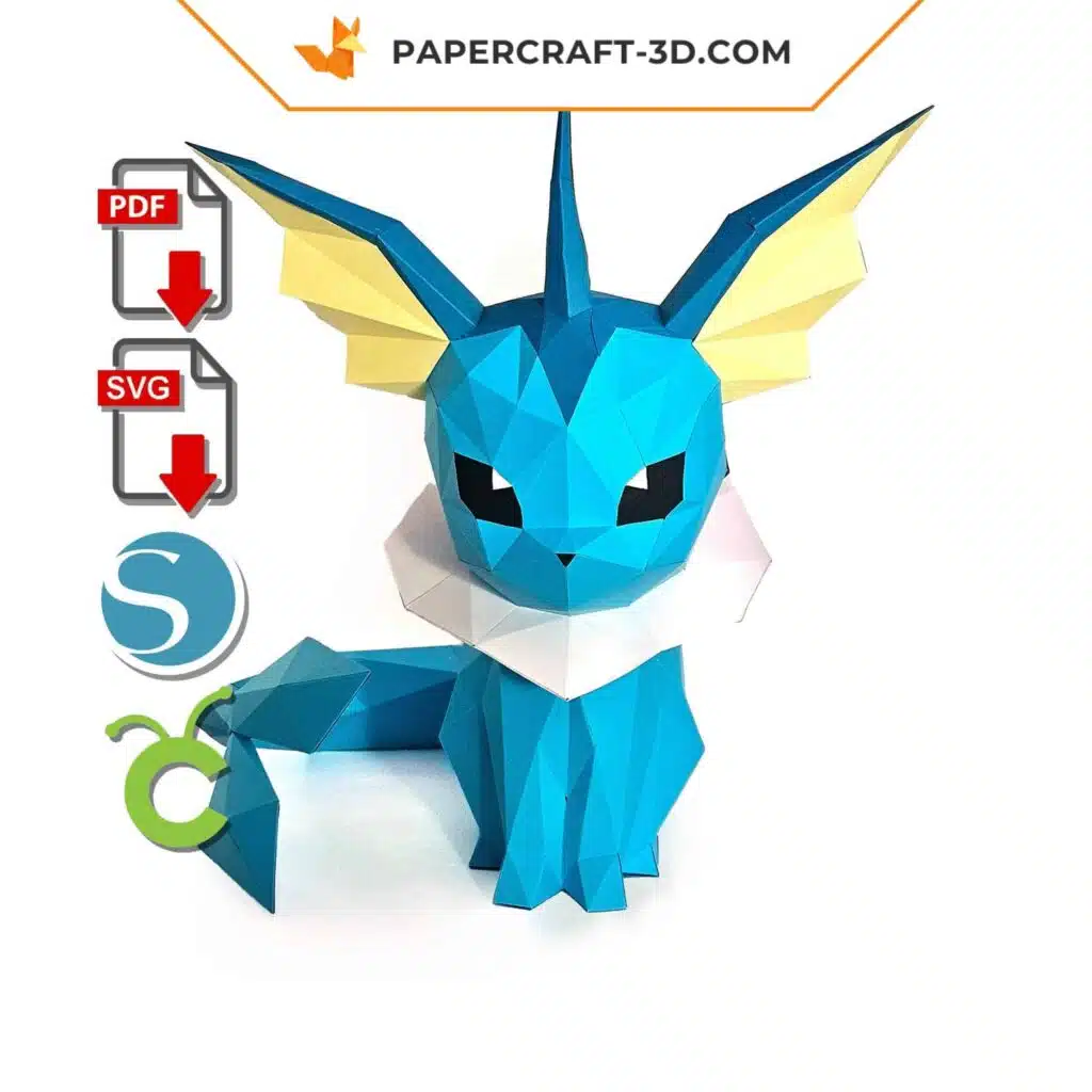 Papercraft de Vaporeon Pokémon em origami 3D