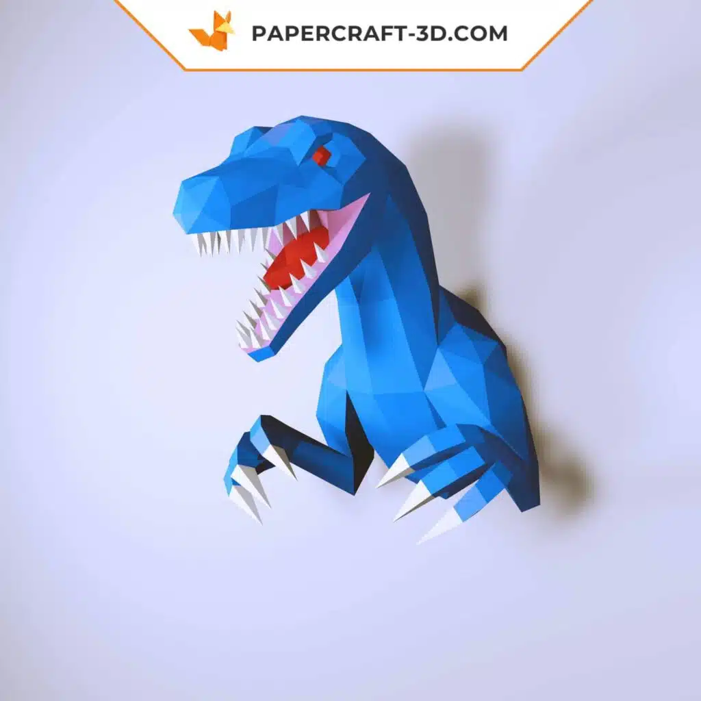Velociraptor origami papercraft, view 3
