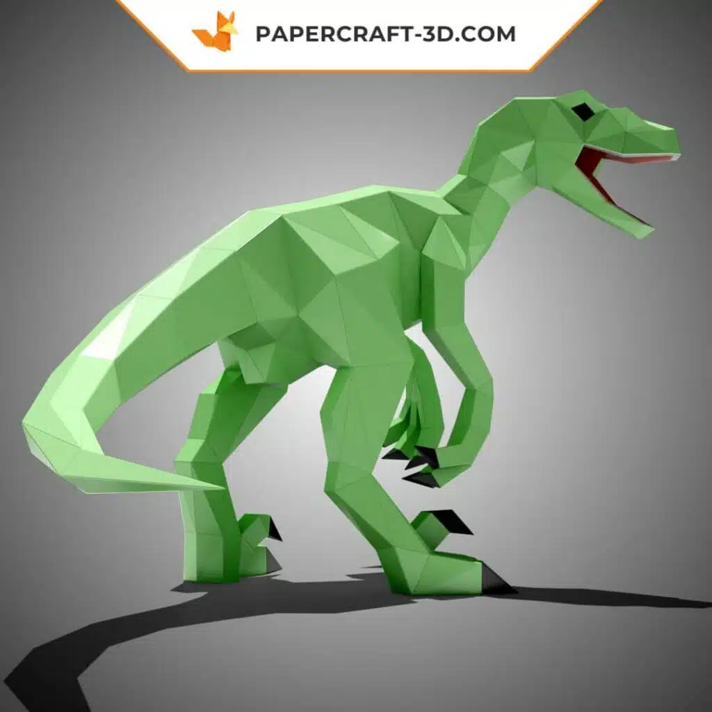 Papercraft di velociraptor da esporre in origami