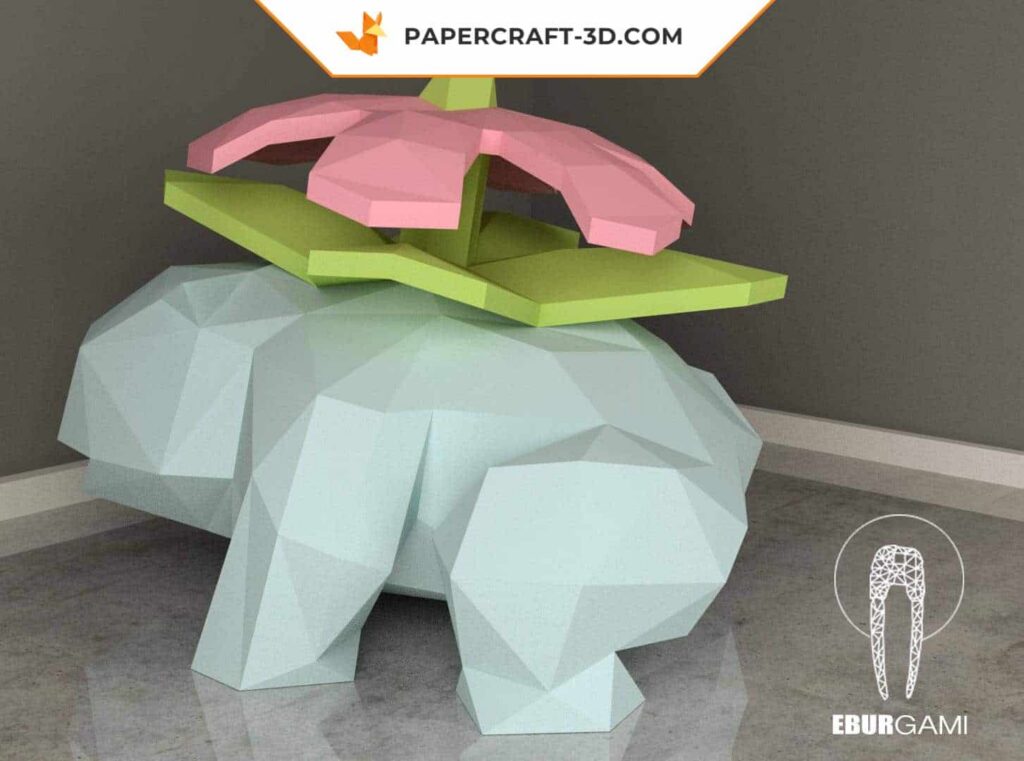 Papercraft de Venusaur Pokémon em origami 3D