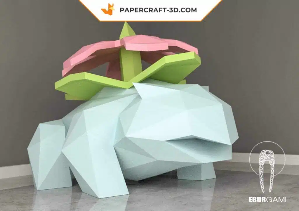 Papercraft di Venusaur Pokémon in origami 3D, vista 2