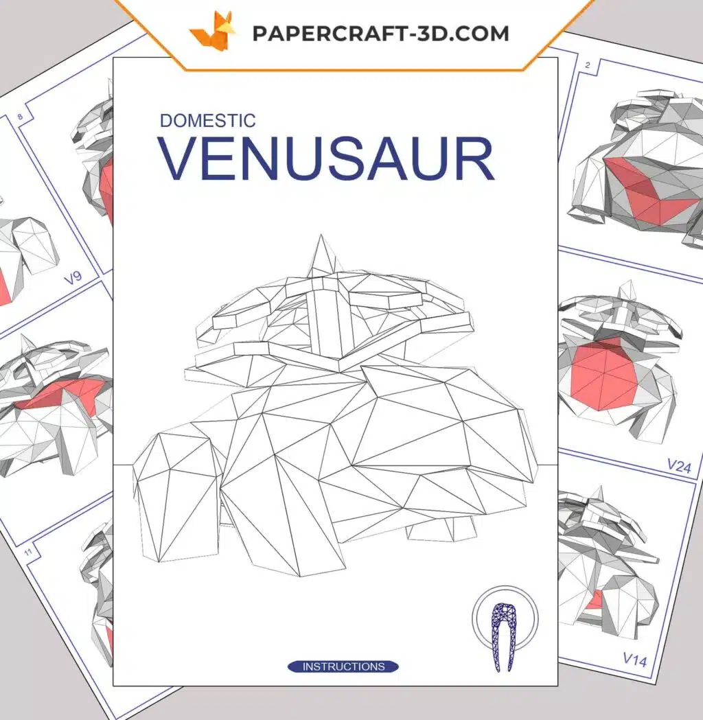 Papercraft di Venusaur Pokémon in origami 3D, vista 4