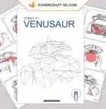 Papercraft di Venusaur Pokémon in origami 3D, vista 4