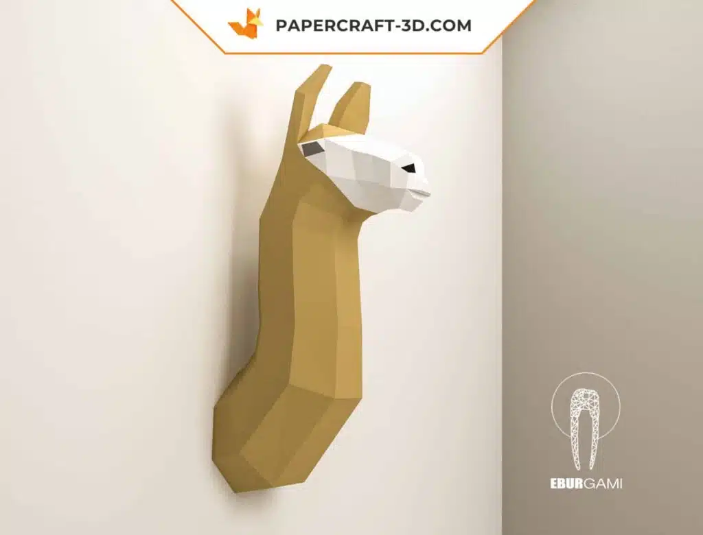 Papercraft troféu de cabeça de lhama mural em origami