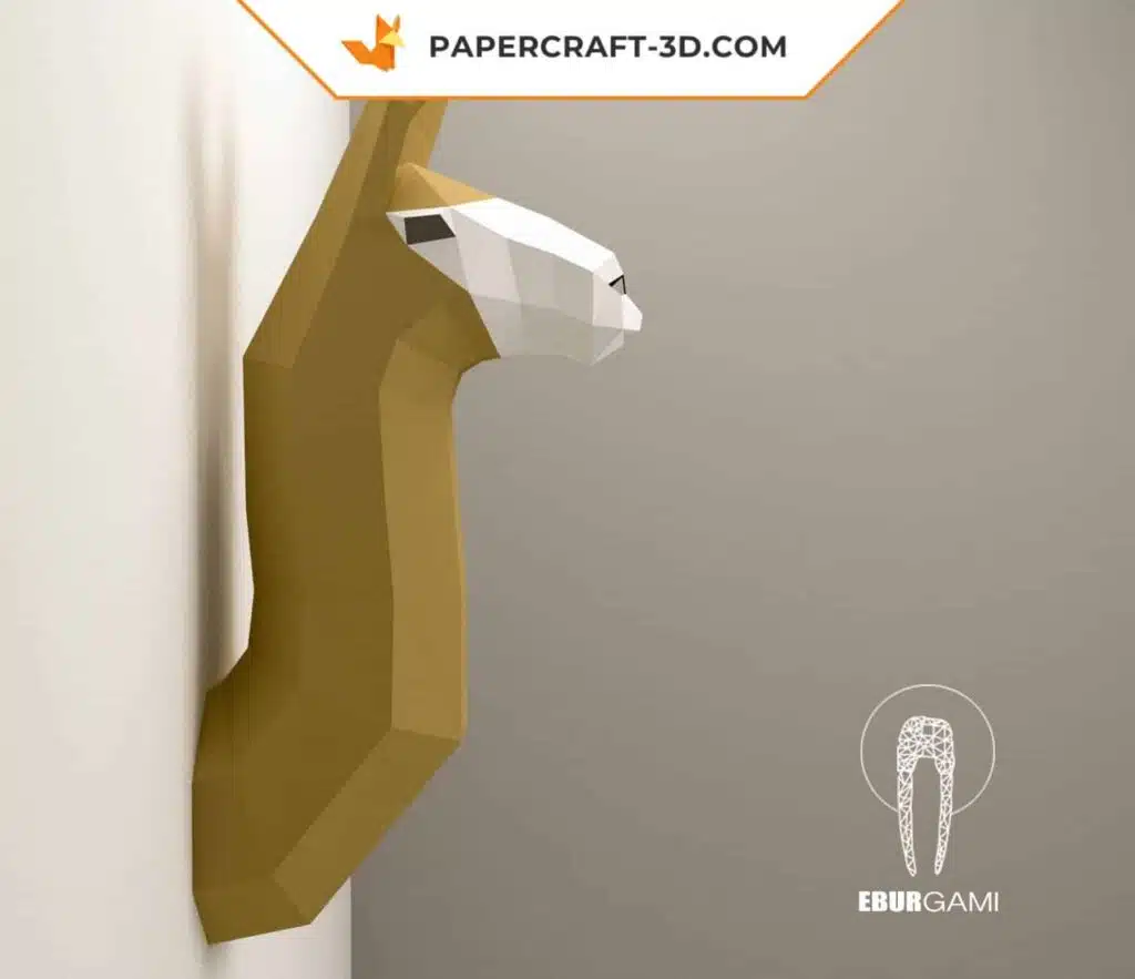 Papercraft troféu de cabeça de lhama mural em origami