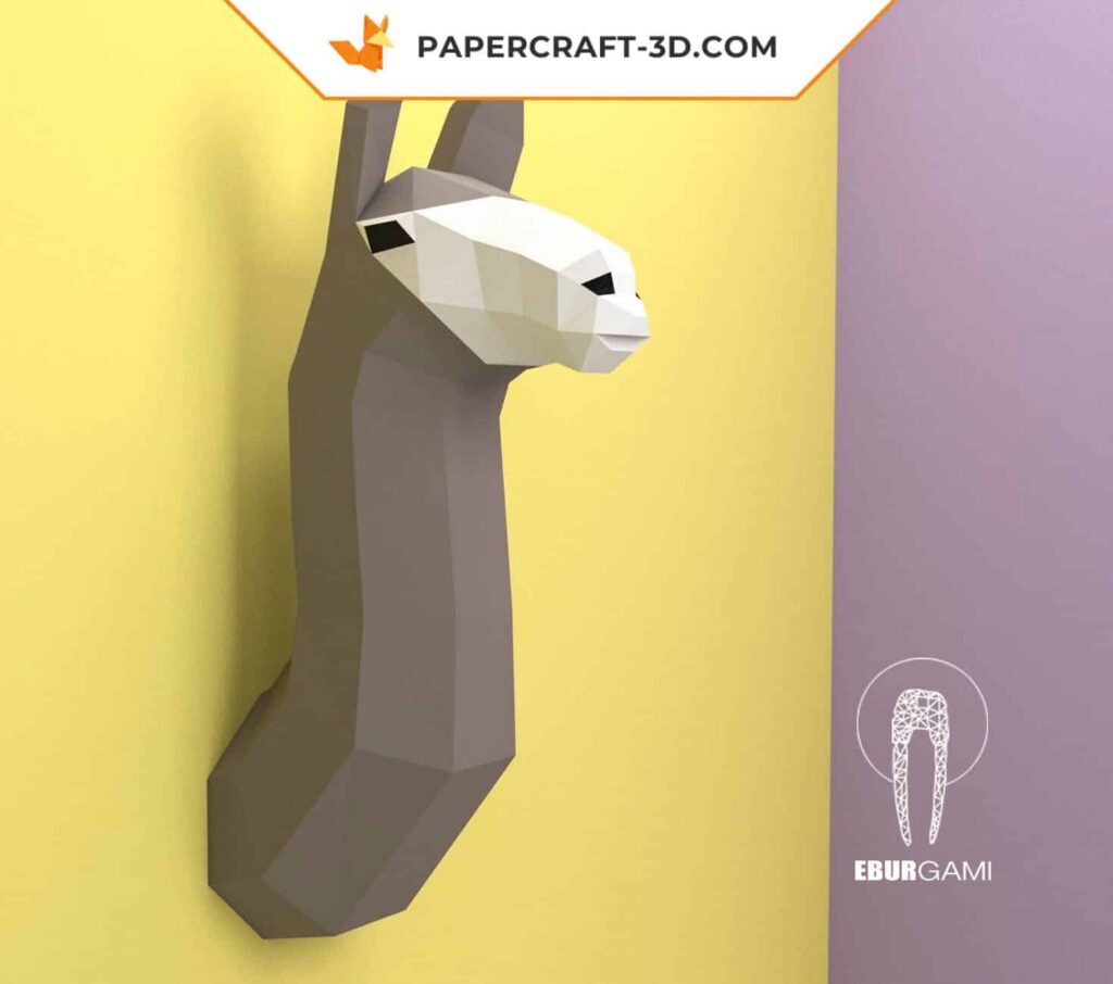 Papercraft troféu de cabeça de lhama mural em origami