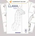Papercraft troféu de cabeça de lhama mural em origami