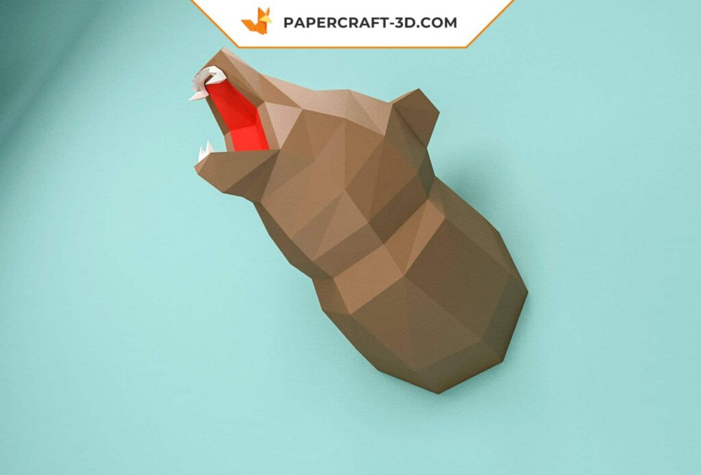 Papercraft Origami Bärenkopf Trophäe