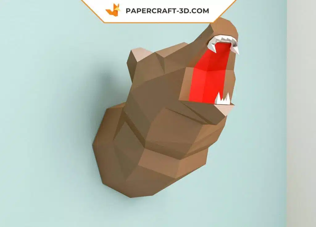 Trophée tête d&rsquo;ours Papercraft en origami papier 3D DIY