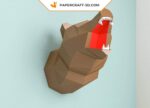 Papercraft bear head trophy in origami