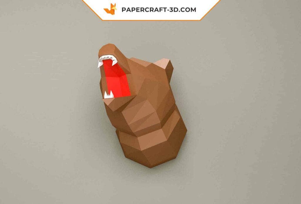 Papercraft Origami Bärenkopf Trophäe