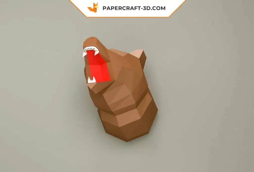 Trophée tête d&rsquo;ours Papercraft en origami papier 3D DIY, weergave 3