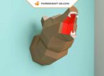 Papercraft bear head trophy in origami