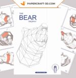 Papercraft bear head trophy in origami