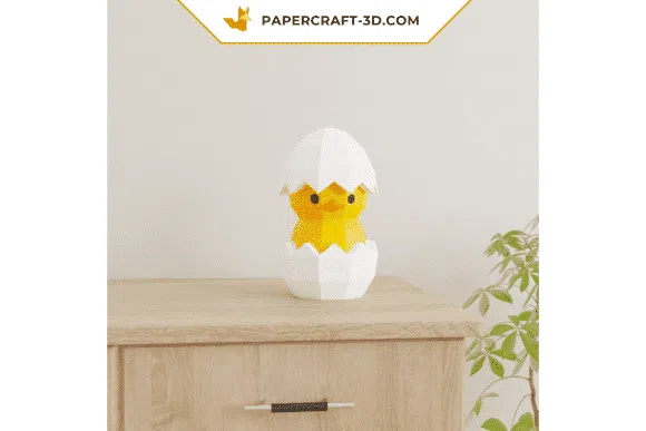 Papercraft pintinho em um ovo em origami 3D
