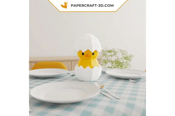 Papercraft pintinho em um ovo em origami 3D