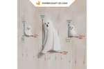 Papercraft of Halloween ghosts in 3D origami