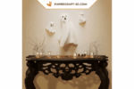 Papercraft of Halloween ghosts in 3D origami