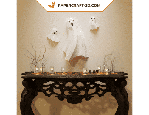Papercraft of Halloween ghosts in 3D origami