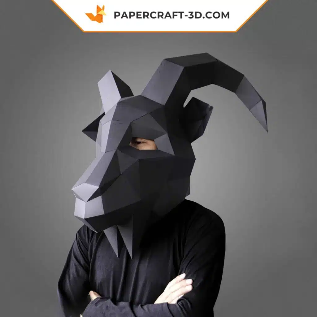 Papercraft de máscara de cabra em origami 3D