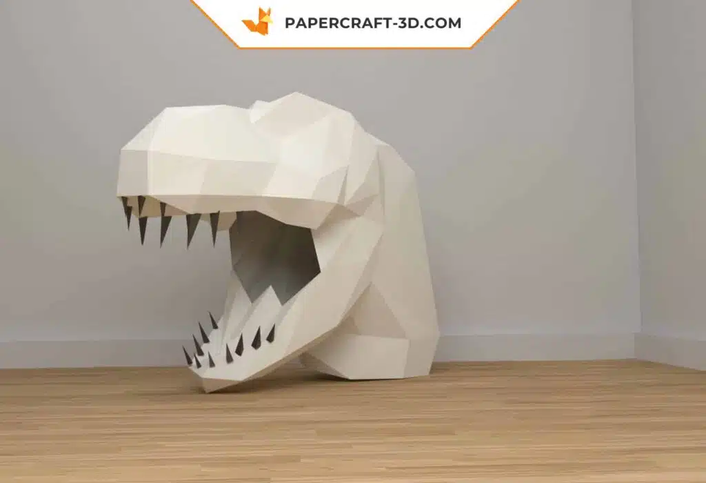 Papercraft maschera T‑Rex in origami, vista 2