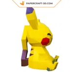 Papercraft Pikachu assis en origami papier 3D, vue 2
