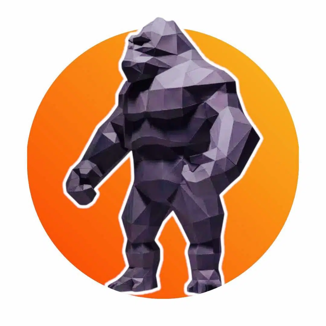 Papercraft do rei King Kong em pé em origami 3D, vista lateral