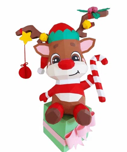 Papercraft of Rudolph the reindeer in 3D origami