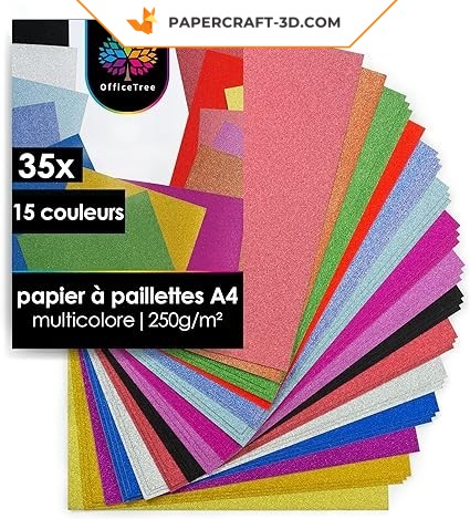 Glitter paper for papercraft - 35 sheets - 15 colors - 250g/m2