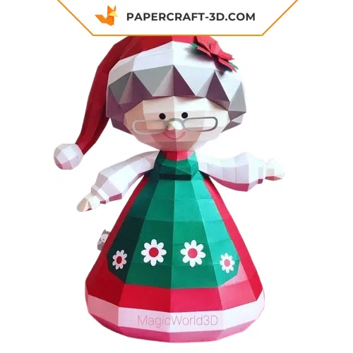 Papercraft der Frau Weihnachtsmann im Origami-Stil