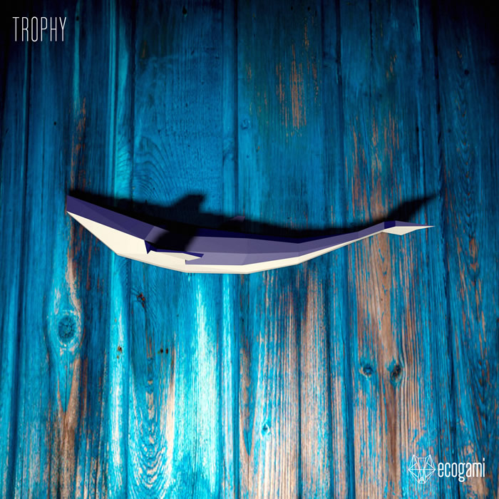 Papercraft blue whale in 3D origami