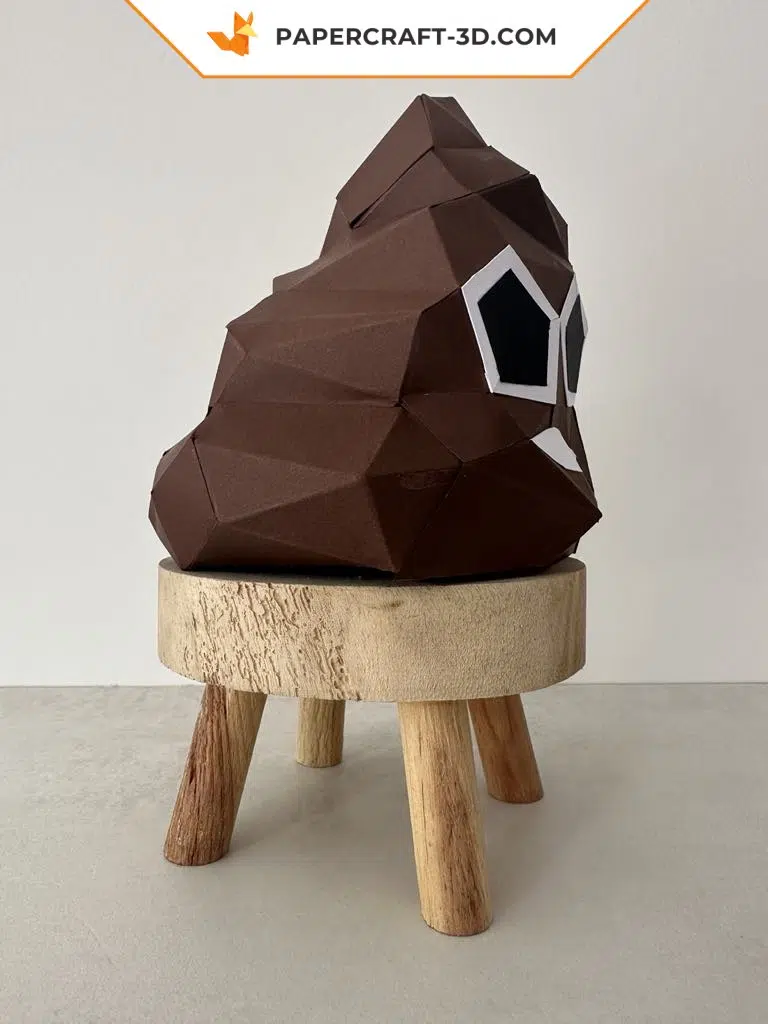 Papercraft de cocô divertido em origami 3D, vista 2
