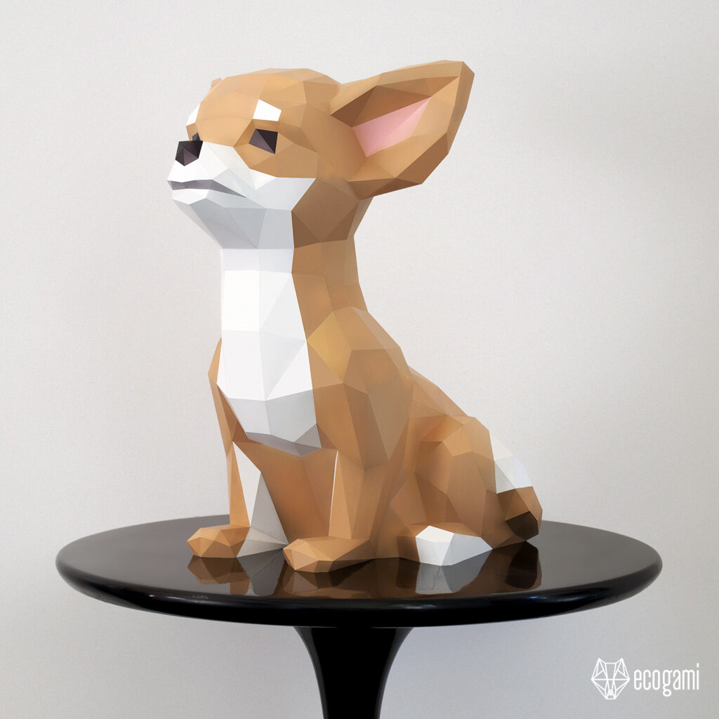 Papercraft di chihuahua seduto in origami