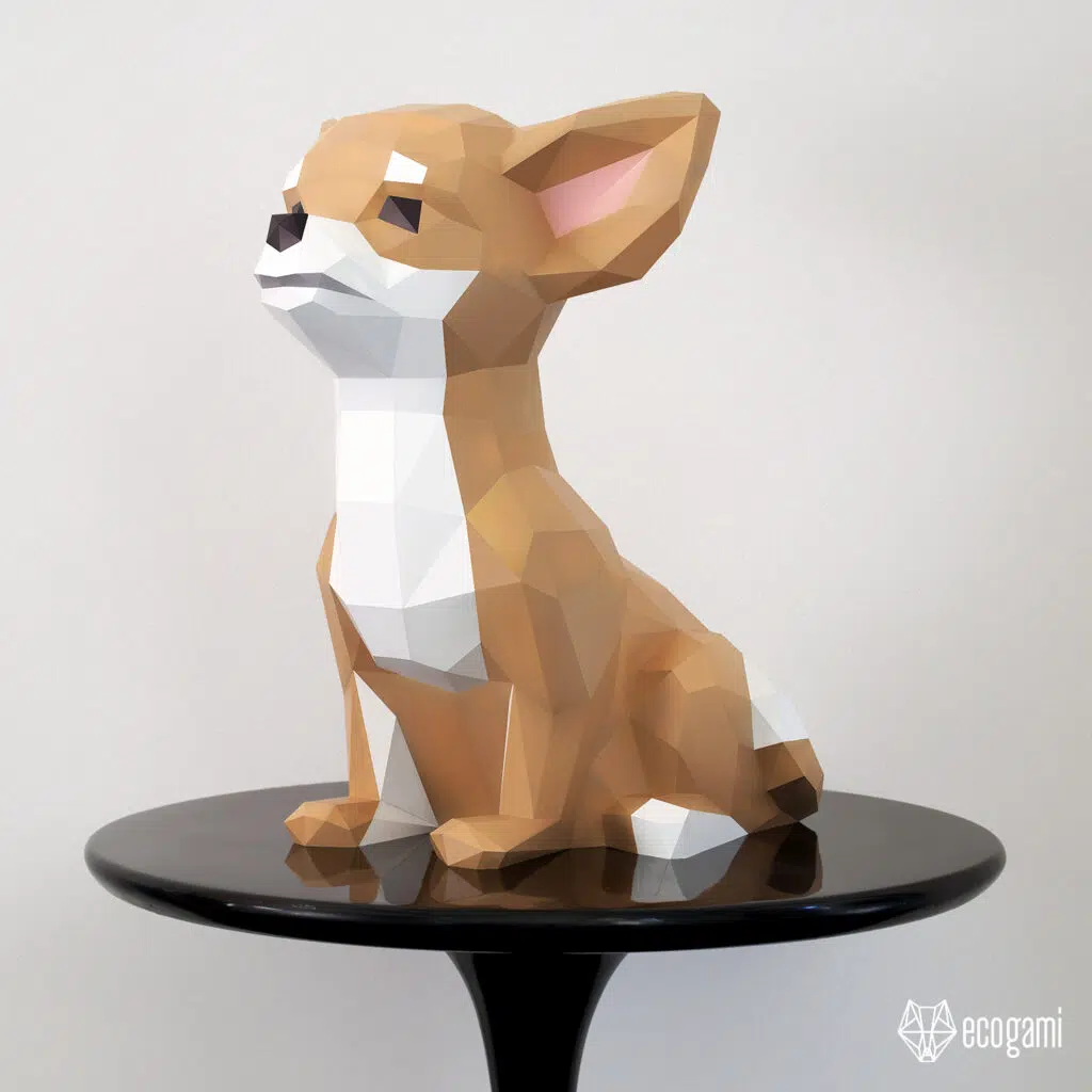 Papercraft de chihuahua sentado en origami