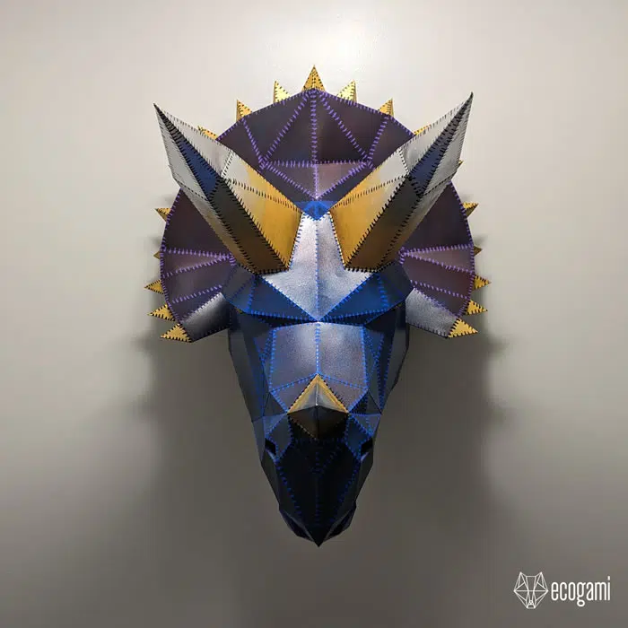 Origami 3D schedel van een triceratops, weergave 2