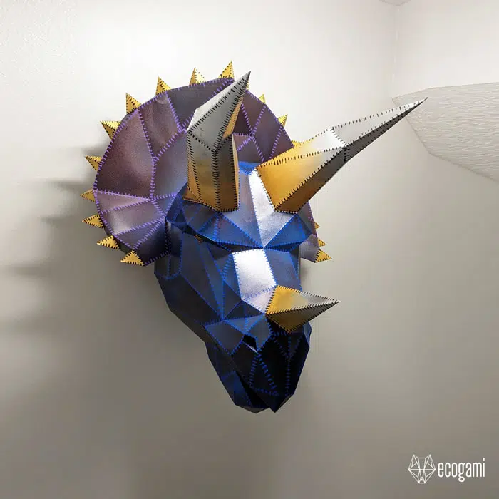 Origami 3D schedel van een triceratops, weergave 4