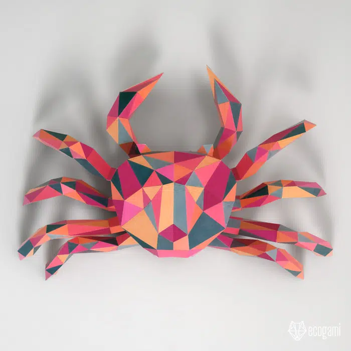 Papercraft de cangrejo en origami 3D, vista lateral