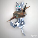 Papercraft cat on its branch origami 3D