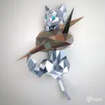 Papercraft Katze auf ihrem Ast Origami Papier 3D