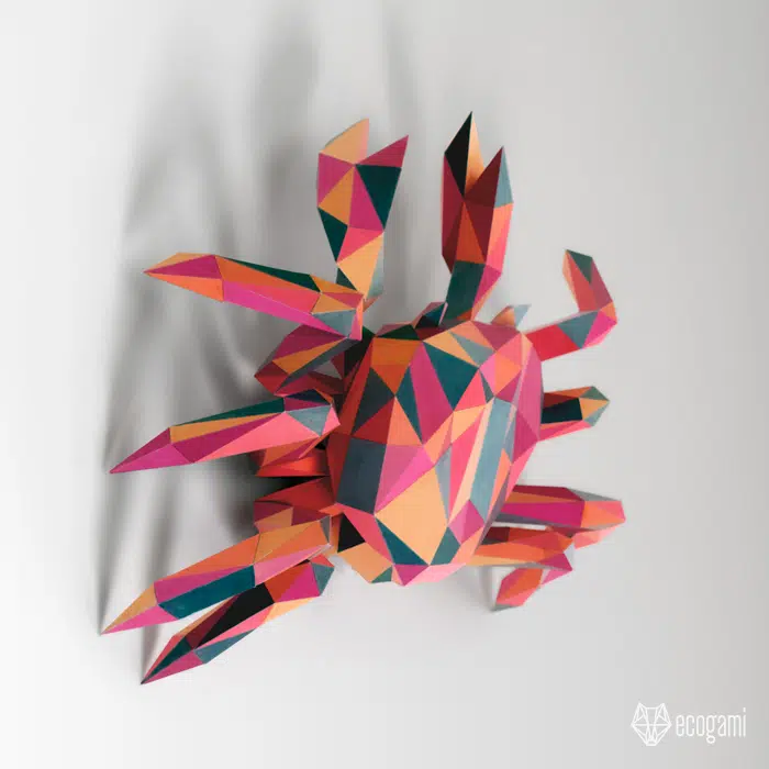 Papercraft de cangrejo en origami 3D, vista posterior