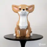 Origami 3D chihuahua zittend, weergave 3