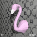 Papercraft flamingo heads in love in 3D origami