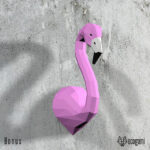 Papercraft flamingo heads in love in 3D origami