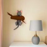 Papercraft cat on its branch origami 3D